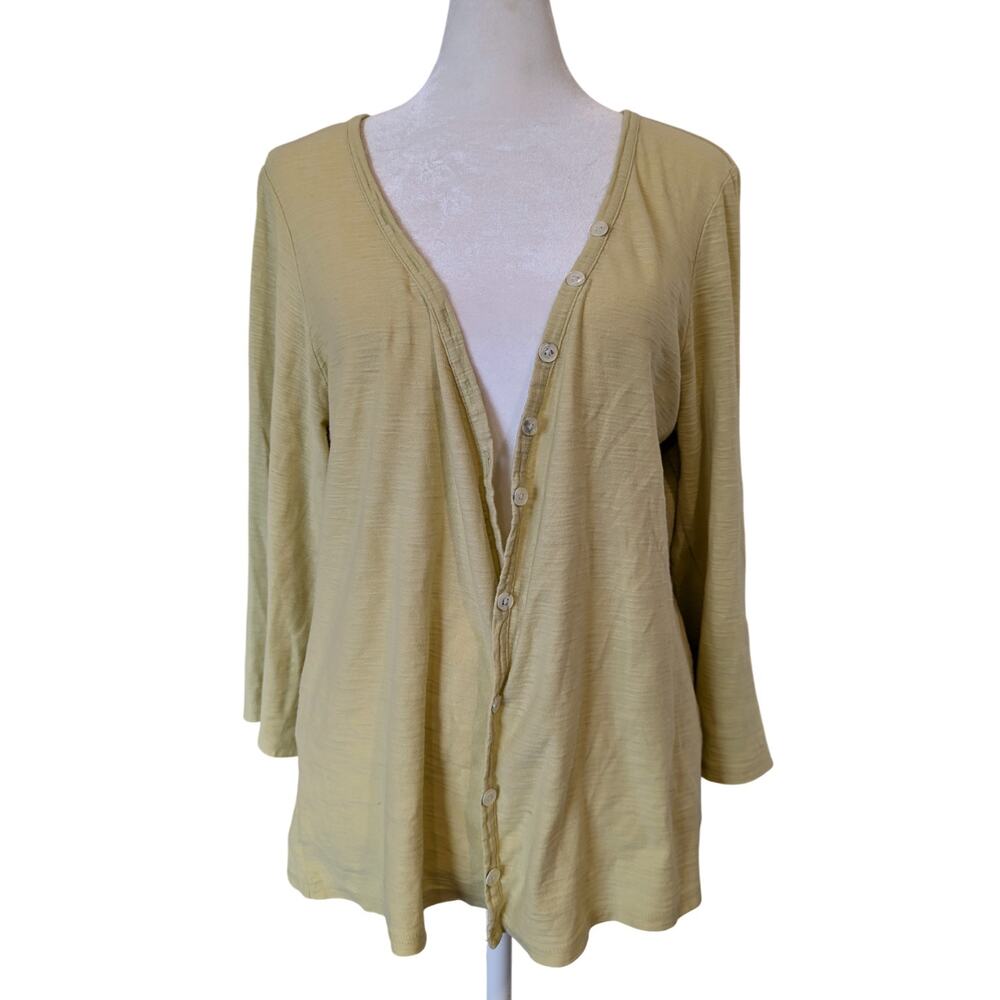 J. Jill Yellow Slub Cotton Button Up Cardigan Large